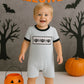 Blue Halloween Spider Embroidery Stripe Romper