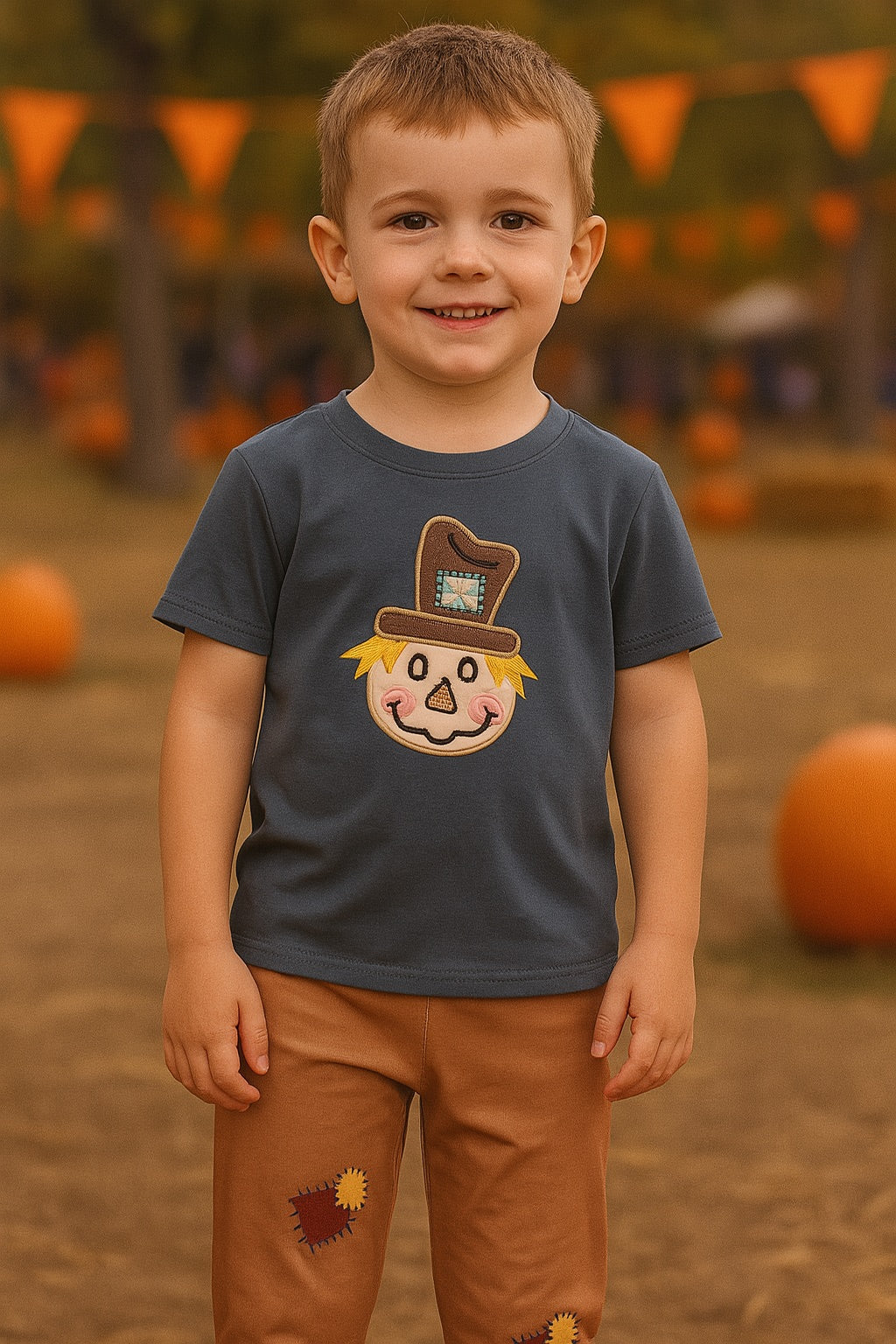 Navy Scarecrow Applique Pants Set