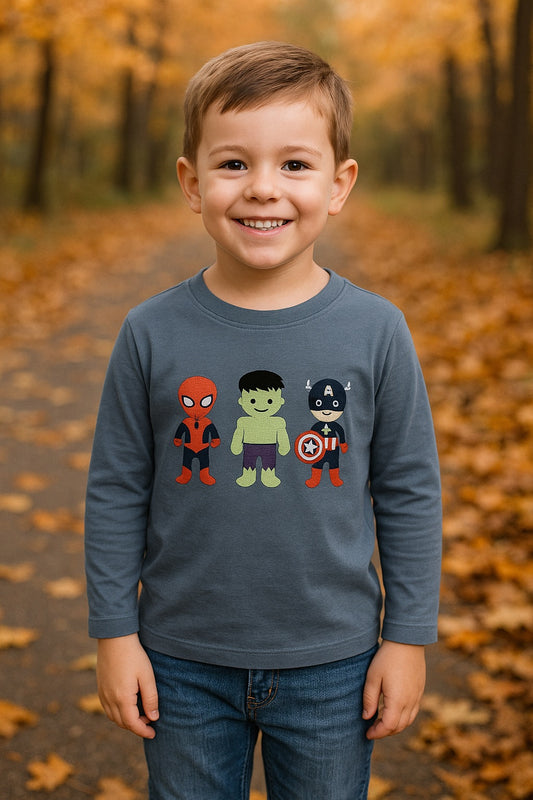 Navy Character Embroidery Top