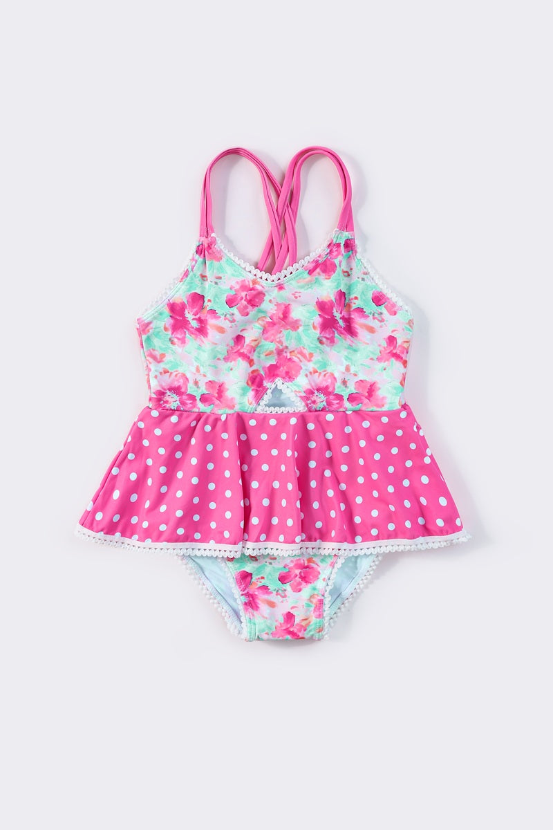 Blossom Breeze Print Girl One-Piece Swimsuit