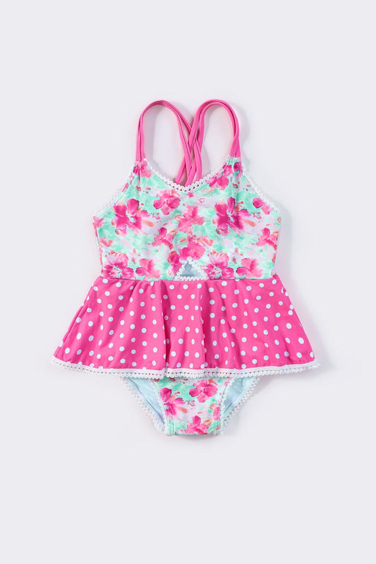 Blossom Breeze Print Girl One-Piece Swimsuit