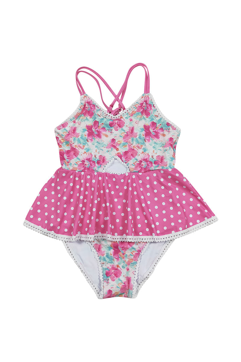 Blossom Breeze Print Girl One-Piece Swimsuit