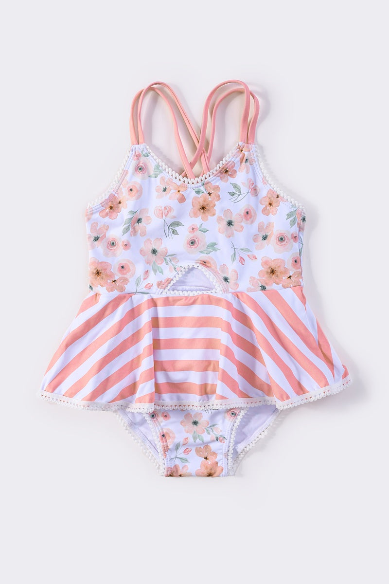 Petal Whisper Print Girl One-Piece Swimsuit