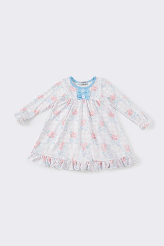 Pink Floral Bow Ruffle Dress