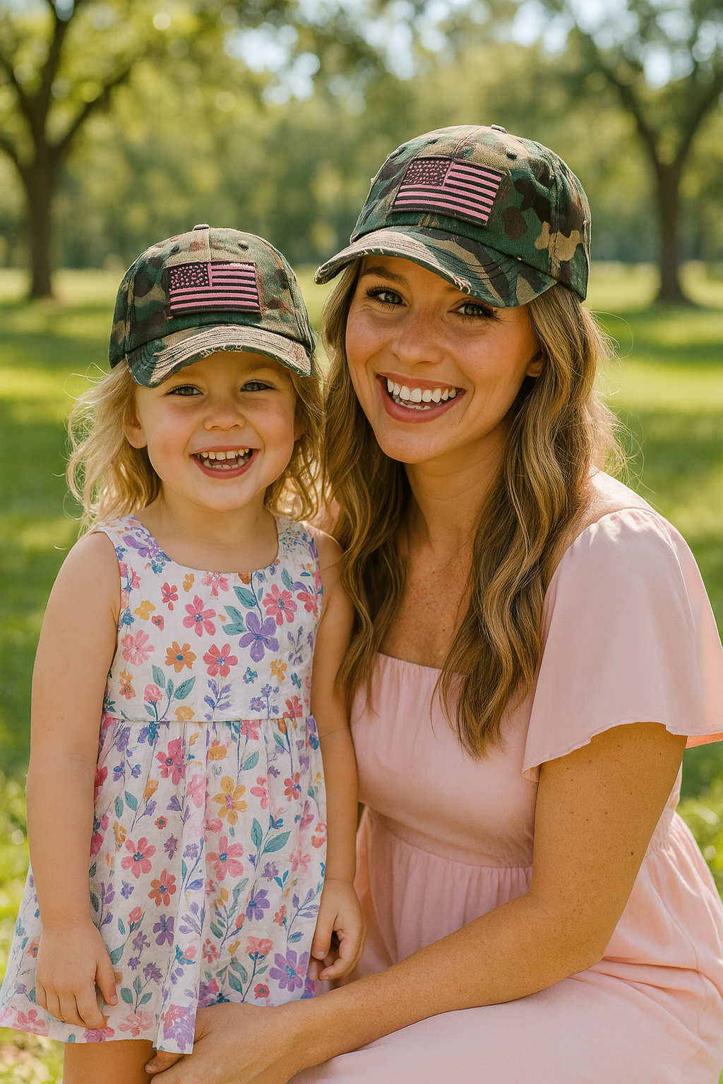 Camouflage Flag Vintage Hat Mom & Me