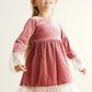 Premium Dusty Pink Velvet Lace Dress