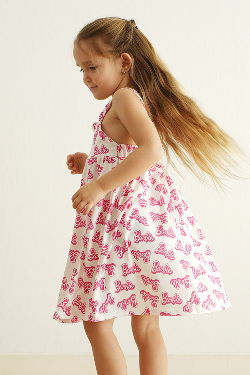 Hot Pink Barbie Print Girl Dress