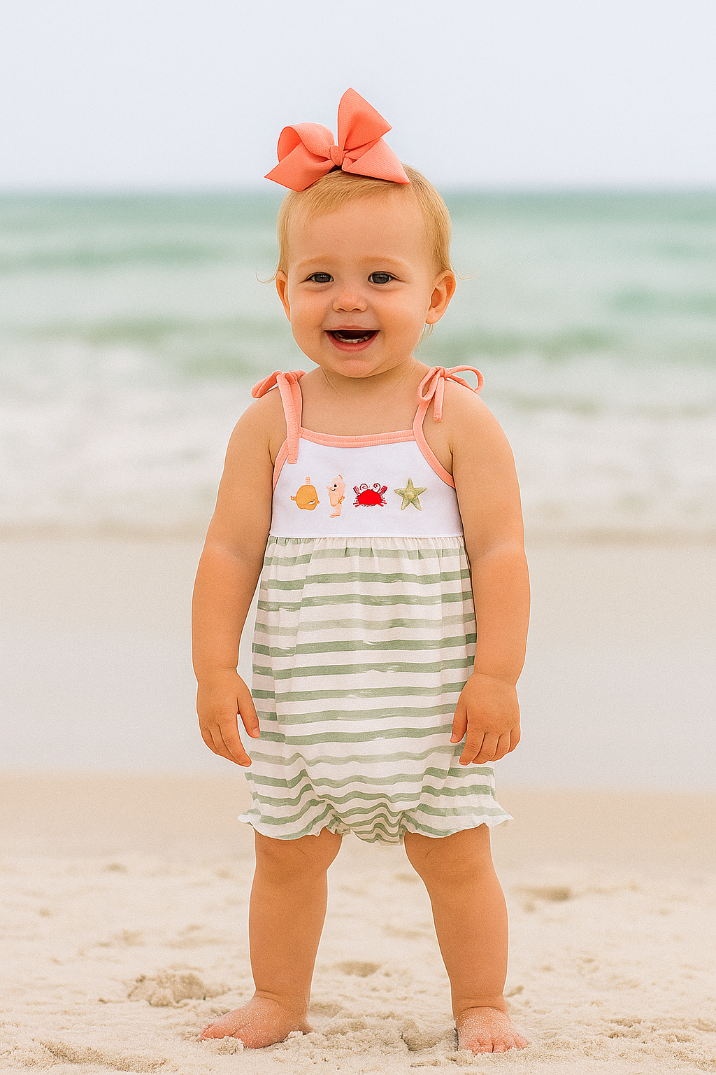 Marine Creature Embroidery Stripe Bubble