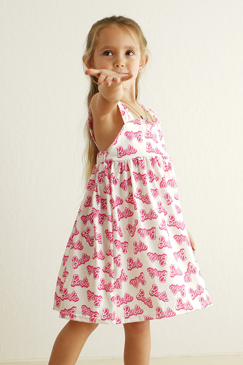 Hot Pink Barbie Print Girl Dress