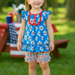 Platinum Blue & White Floral Print Ruffle Girl Set