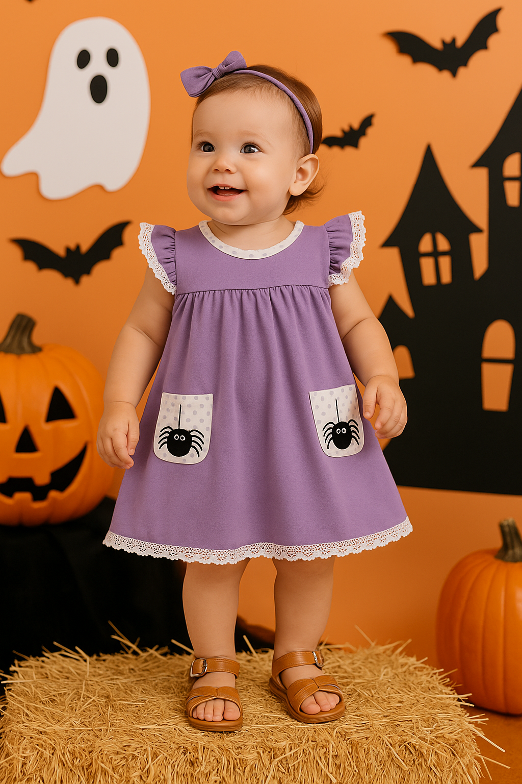 Purple Spider Embroidery Ruffle Dress