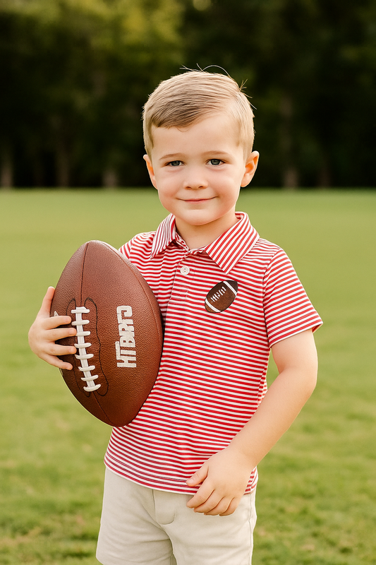 Red Stripe Football Embroidery Button Down Shirt