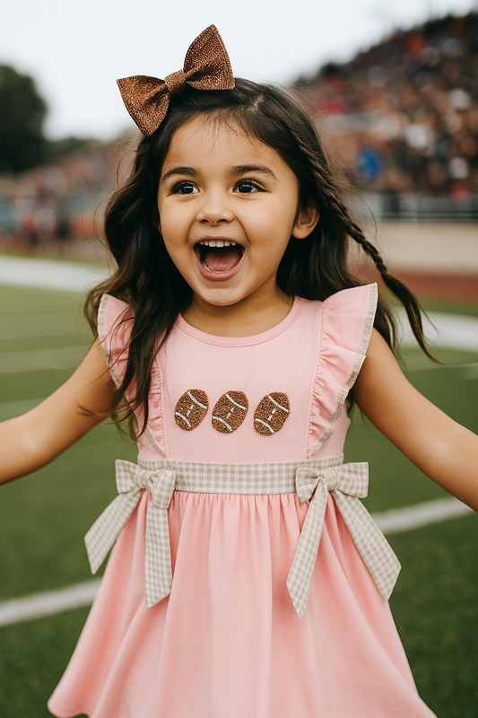 Pink Football French Knot Ruffle Dress