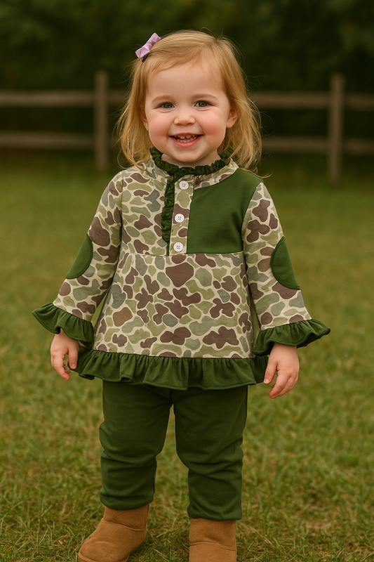 Camouflage Print Ruffle Pants Set