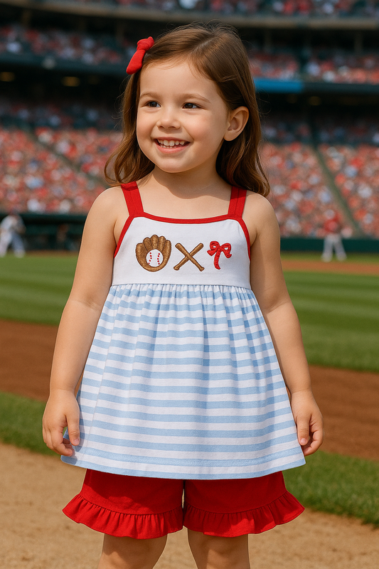 Blue Baseball Embroidery Girl Set