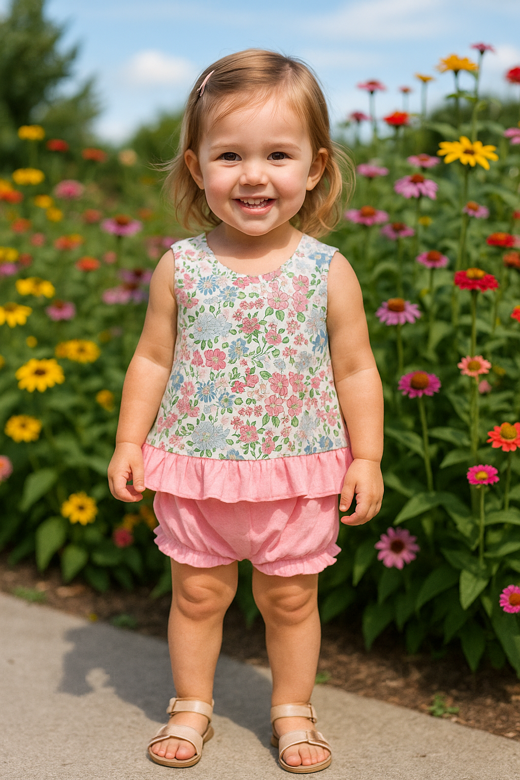 Vintage Floral Print Ruffle Bloomer Set