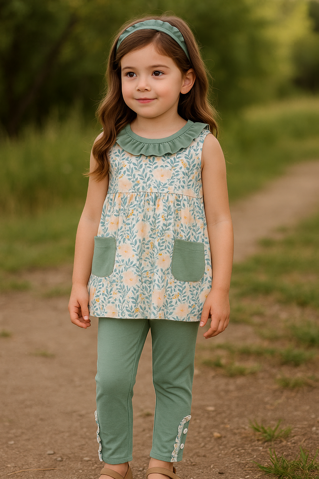 Fall Floral Print Ruffle Pants Set