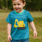 Teal Stripe Excavator Applique Top