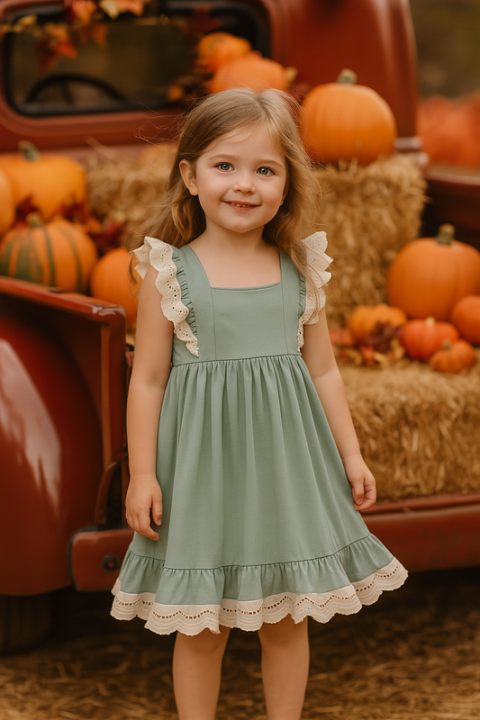 Sage Lace Ruffle Dress