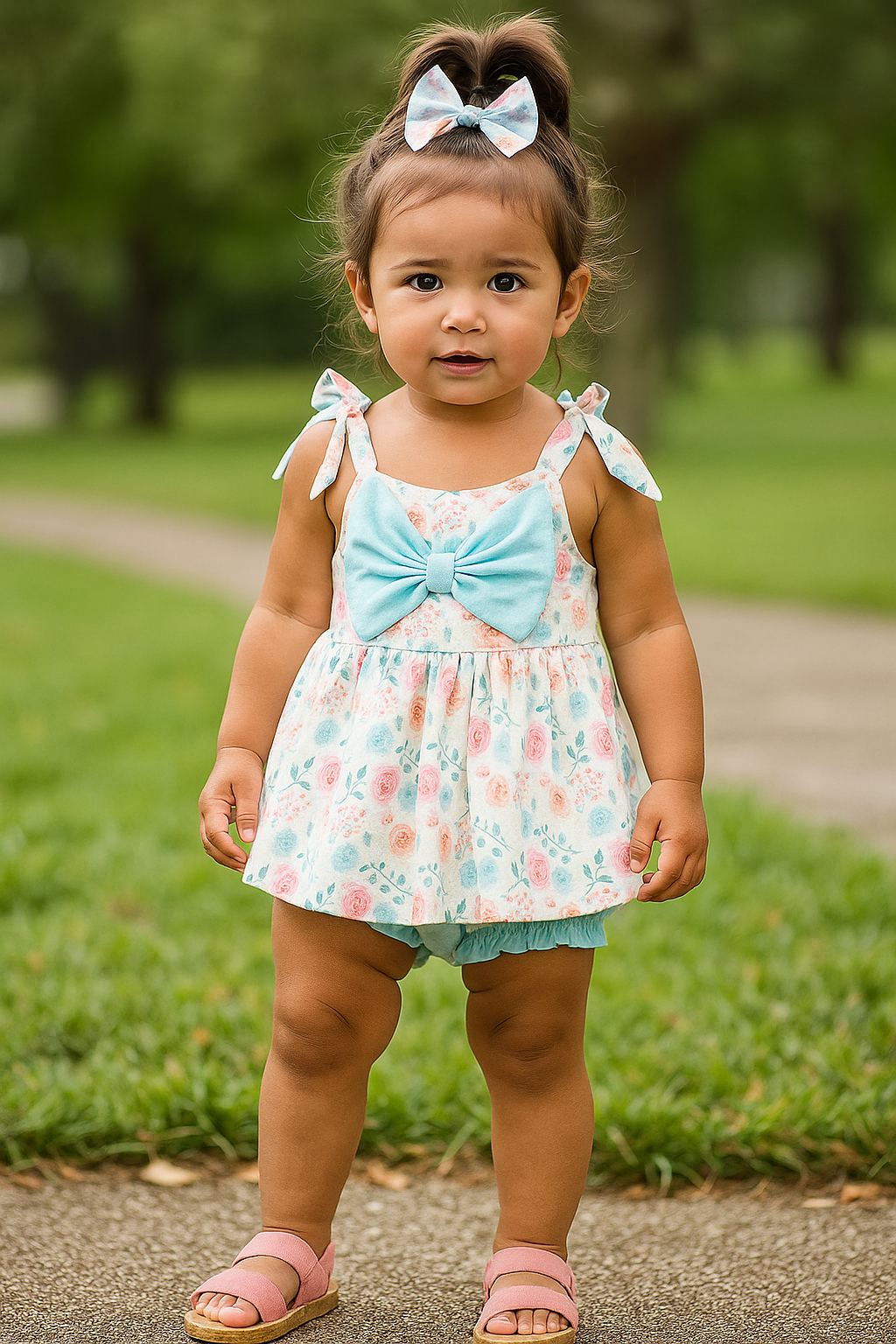 Blue Floral Bow Bloomer Set