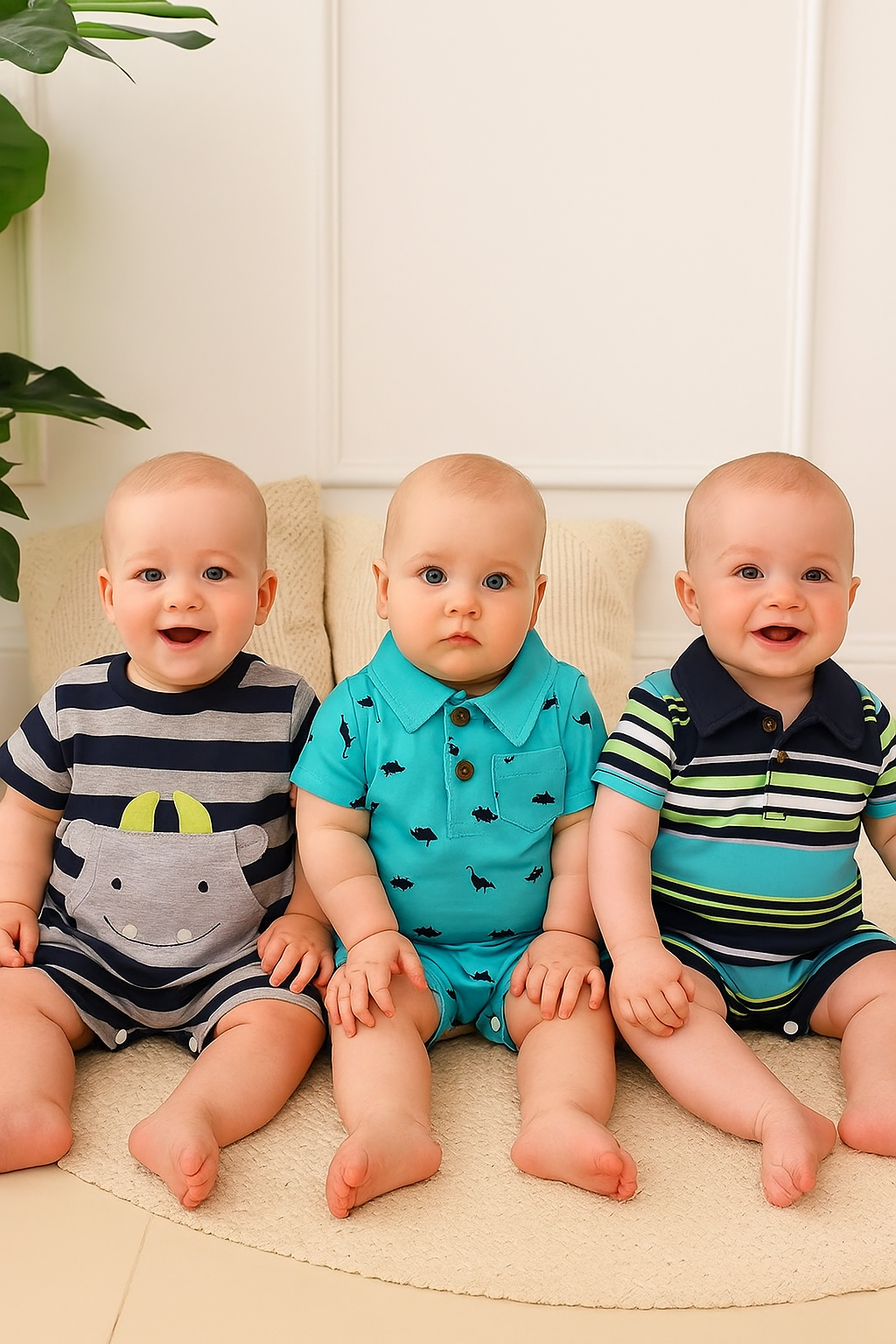 Boys in Blue Romper, Set of 3