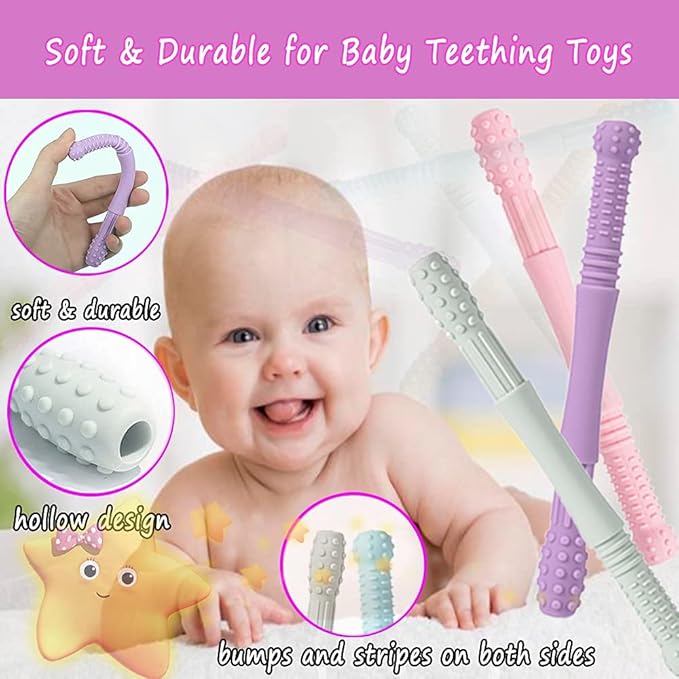 Silicone Teething Tubes w/Cleaning Brushes, 5-Piece Set