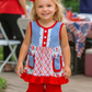 Blue Bow Print Ruffle Shorts Set