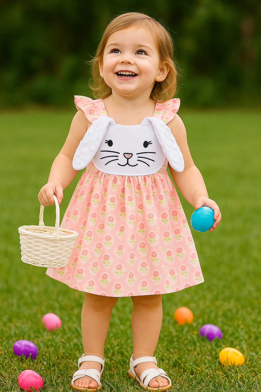 Pink Floral Bunny Applique Dress