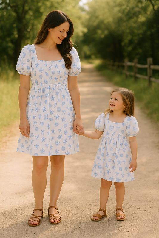 Blue Seashell Bow Mom & Me Dress