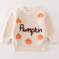 Beige Hand-Embroidery Pumpkin Pullover Sweater