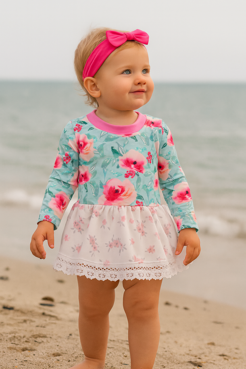Blushing Rose Garden Print Girl One-Piece Leotard