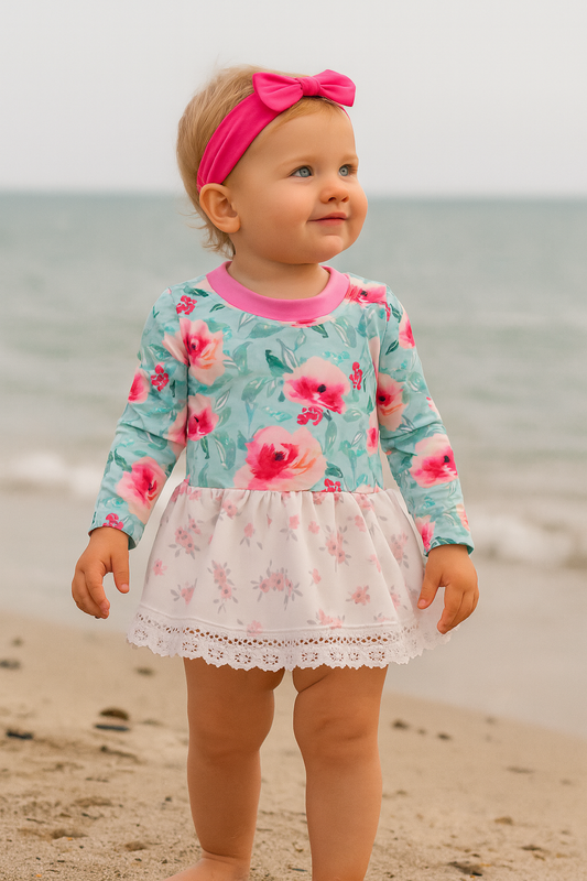 Blushing Rose Garden Print Girl One-Piece Leotard