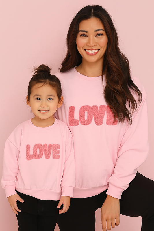 Pink Valentine's Day Love French Knot Mom&Me Top