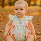 Green Bow Print Embroidery Ruffle Bubble
