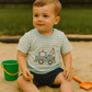 Blue Stripe Crane Truck Applique Top