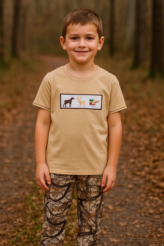 Hunting Dog Deer Duck Embroidery Pants Set