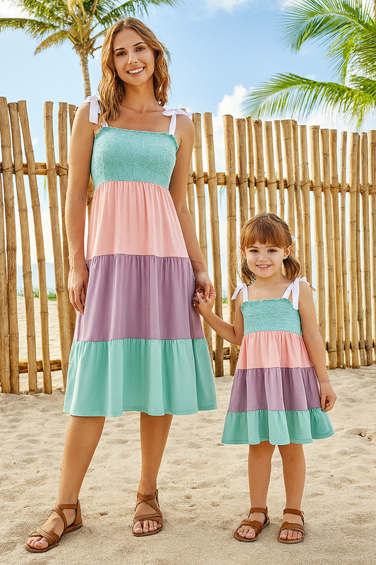Multicolored Tiered Smocked Mom&Me Dress