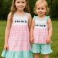Pink Tractor Embroidery Plaid Girl Set