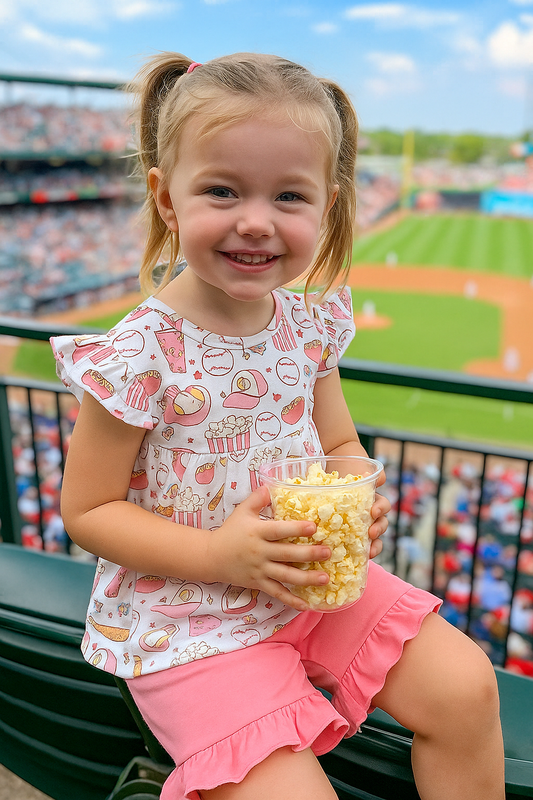 Pink Baseball Print Girl Set
