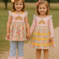 Pink Floral Pumpkin Embroidery Ruffle Pants Set