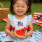 Blue Flag Embroidery Bow Gingham Ruffle Shorts Set