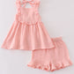 Premium Pink Muslin Ruffle Shorts Set