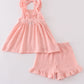 Premium Pink Muslin Ruffle Shorts Set