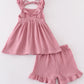 Premium Purple muslin ruffle shorts set