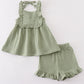 Premium Sage Muslin Ruffle Shorts Set