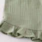 Premium Sage Muslin Ruffle Shorts Set
