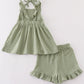 Premium Sage Muslin Ruffle Shorts Set
