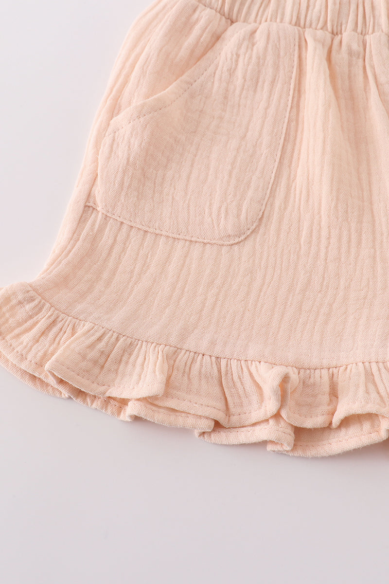 Premium Apricot Muslin Bow Shorts Set
