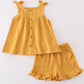 Premium Yellow Muslin Bow Shorts Set