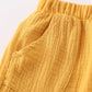 Premium Yellow Muslin Bow Shorts Set